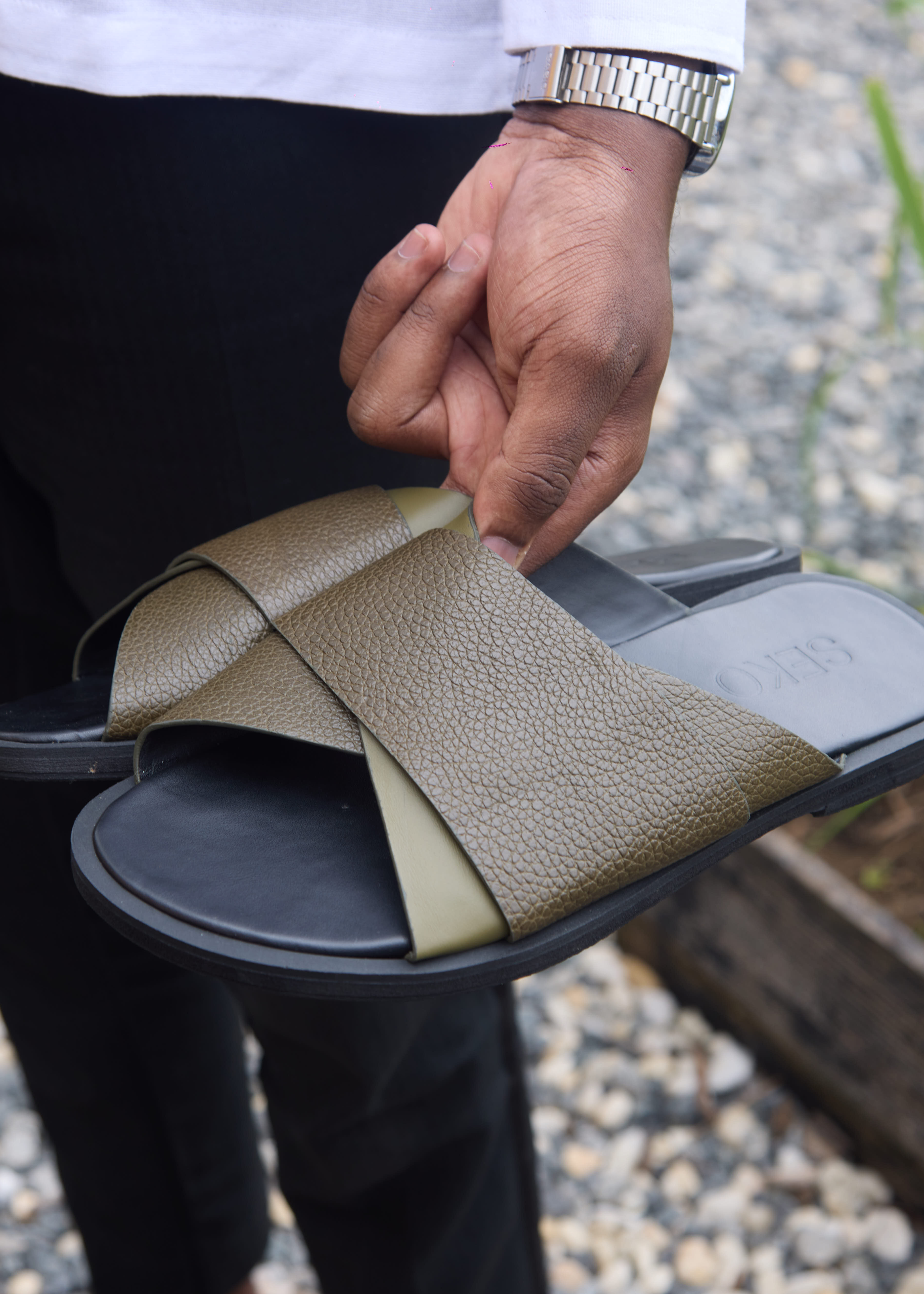 Sandales pour hommes – NANRI vert - Cuir Véritable