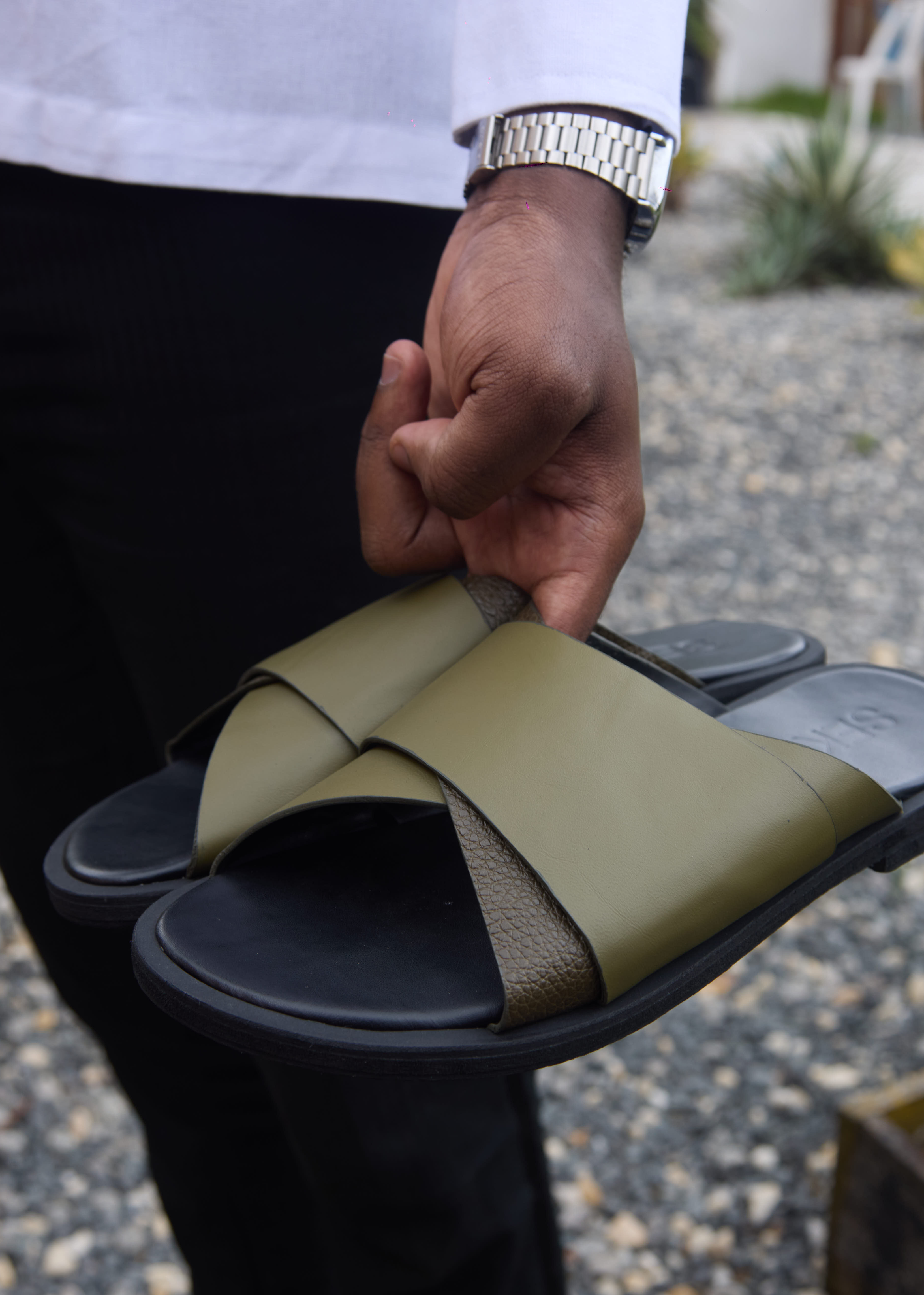 Sandales pour hommes – SANWI vert - Cuir Véritable