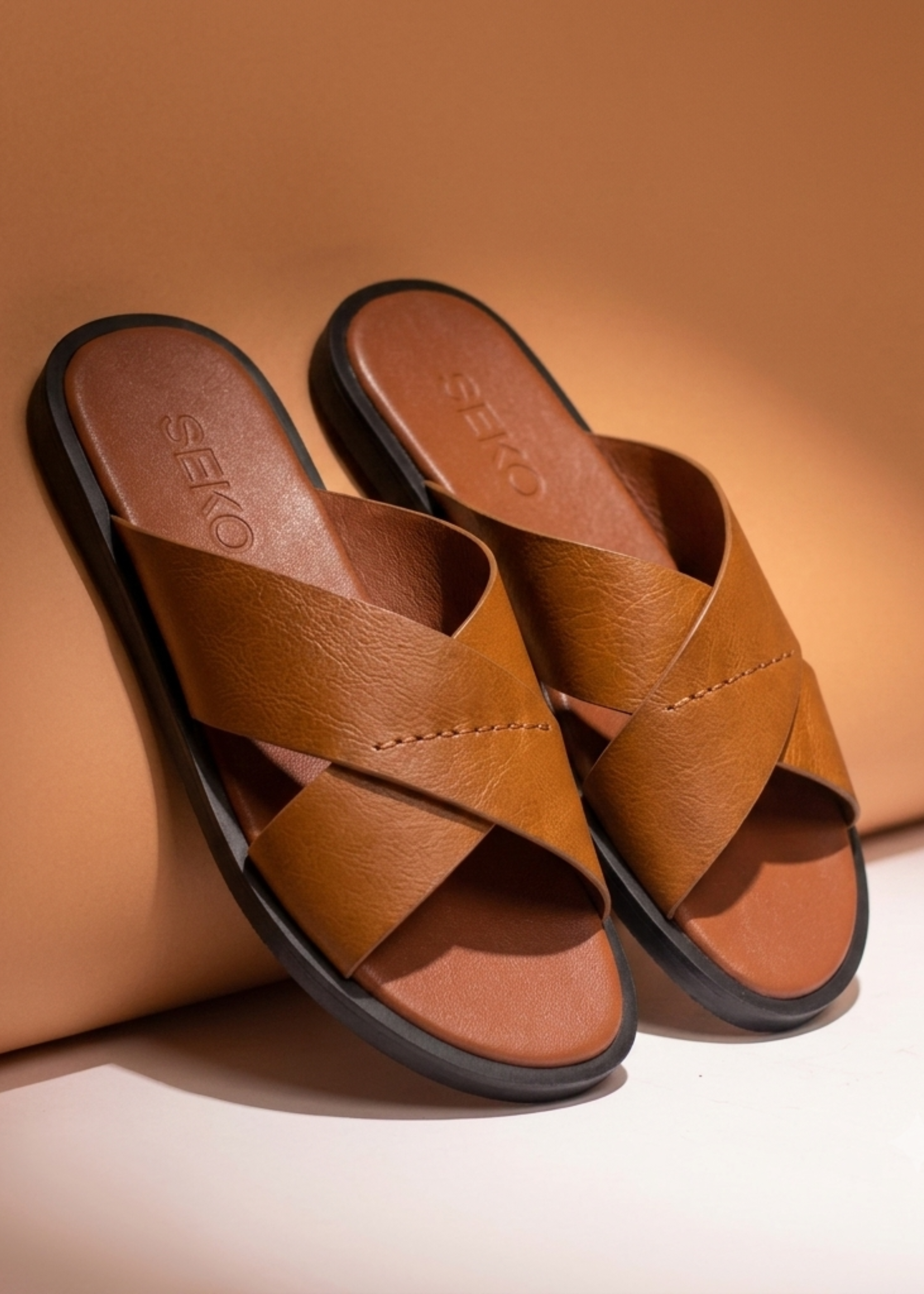 Sandales pour hommes – ATIN cognac - Cuir Véritable