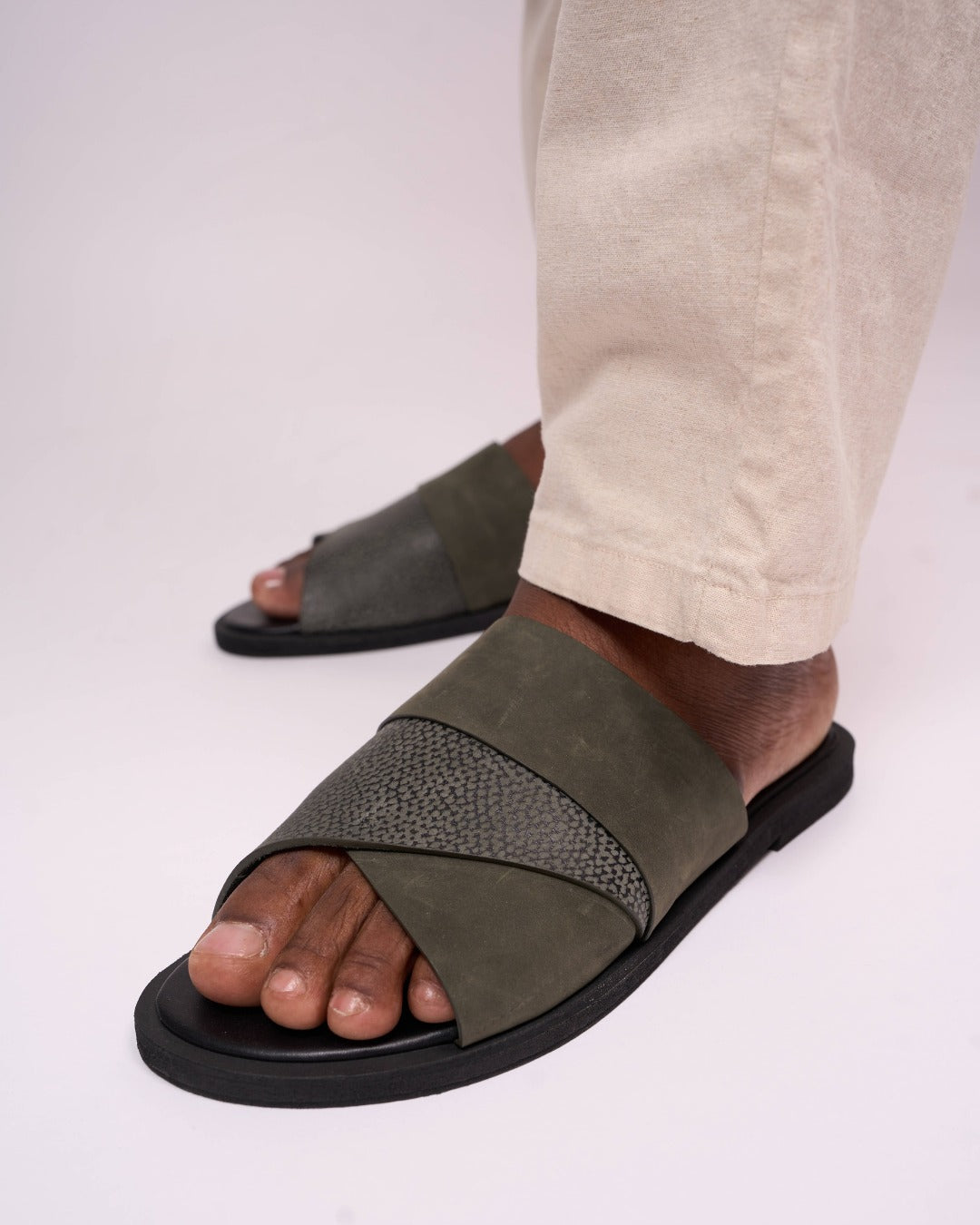 KALO vert olive – Sandales homme – Cuir véritable