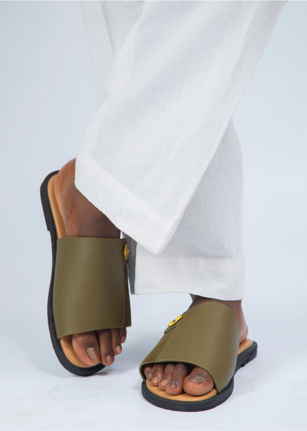 Sandales pour hommes – Eyoli Vert - Cuir Véritable