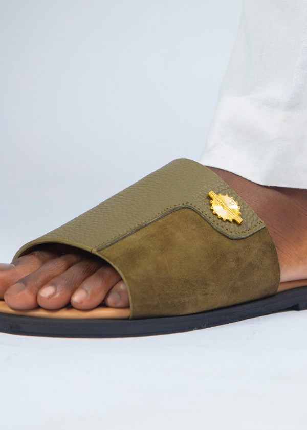 Sandales pour hommes – Eyoli Vert - Cuir Véritable