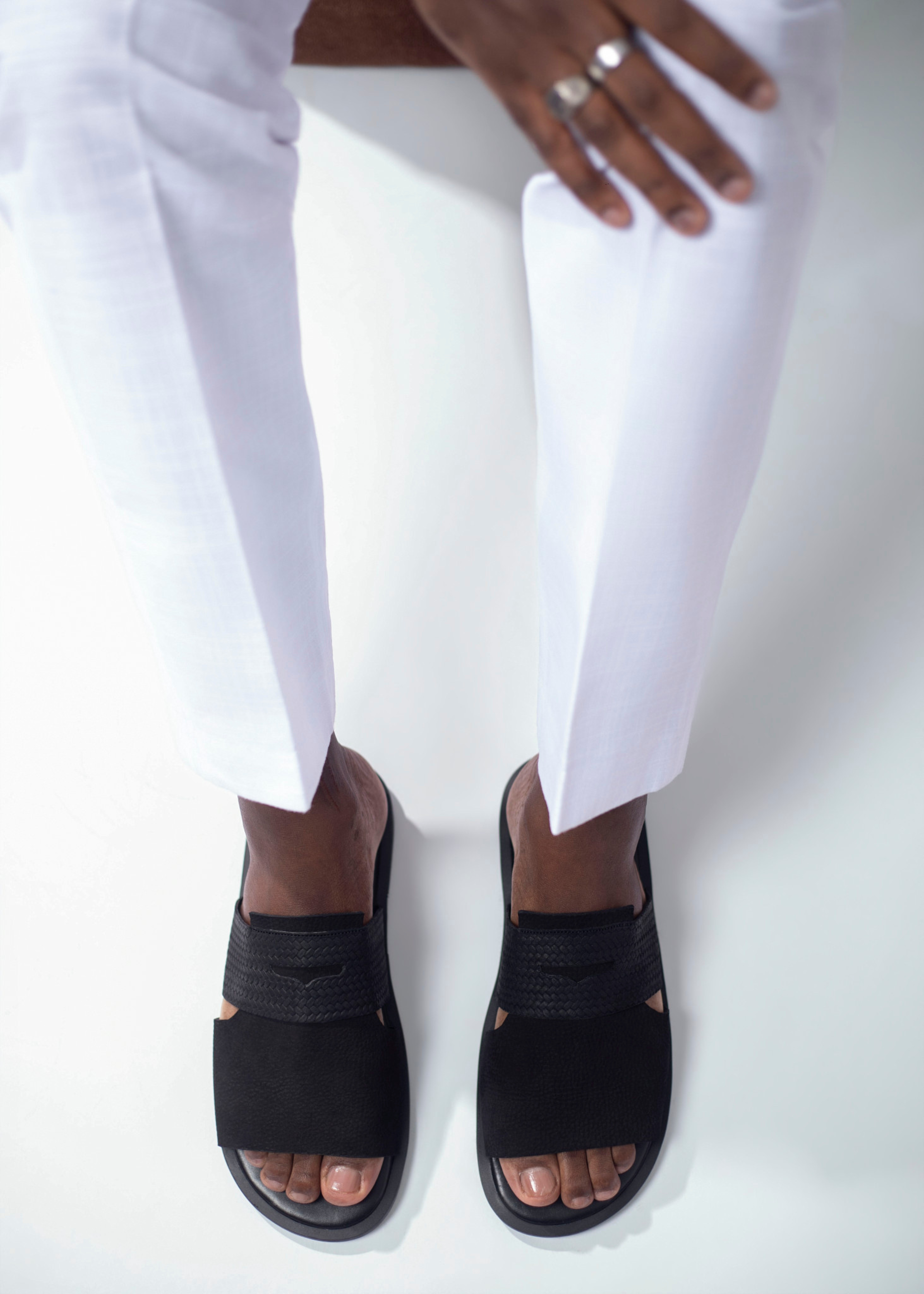 Sandales pour hommes – KANI noir - Cuir Véritable