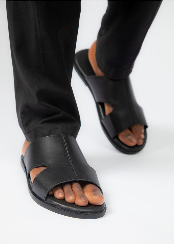 Sandales pour hommes – Driss Black - Cuir Véritable