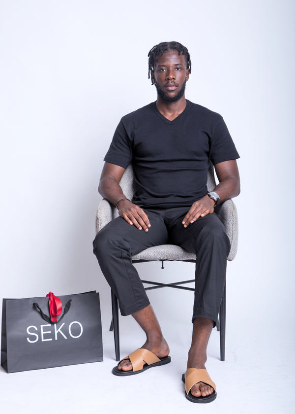 Sandales pour hommes – Eli Beige Foncé - Cuir Véritable