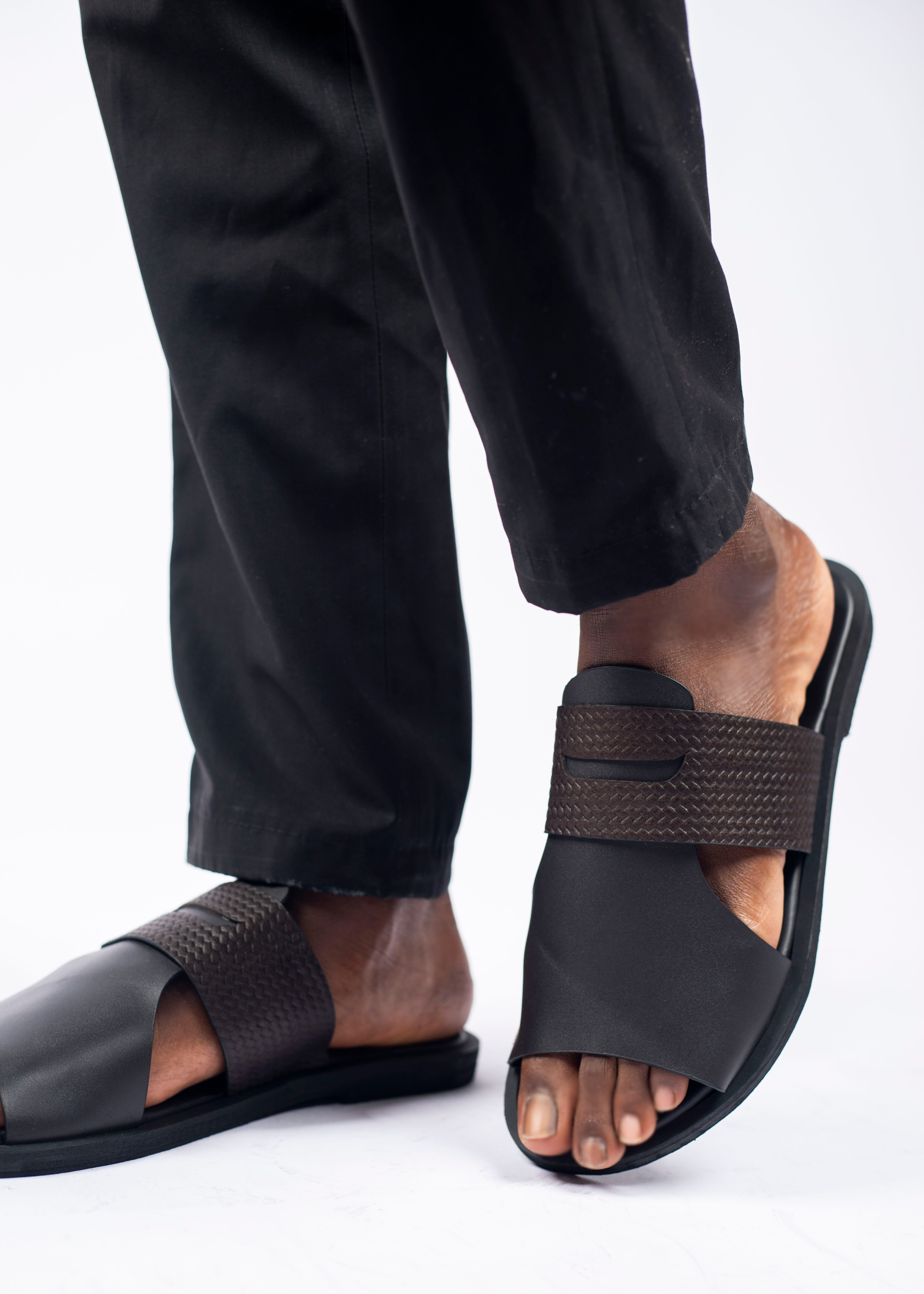 Sandales pour hommes – Enzo Dark brown & Raffia - Cuir Véritable