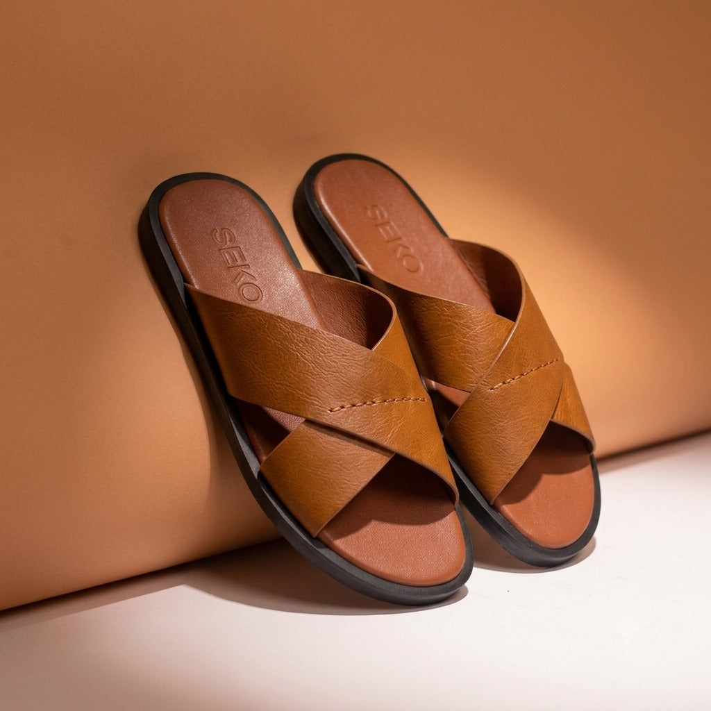 Sandales pour hommes – ATIN cognac - Cuir Véritable
